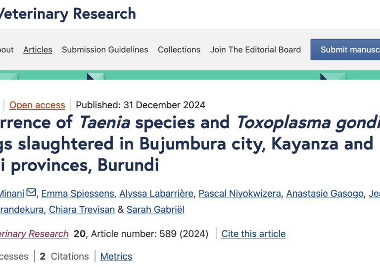 Occurrence of Taenia species and Toxoplasma gondii in pigs slaughtered in Bujumbura city, Kayanza and Ngozi provinces, Burundi